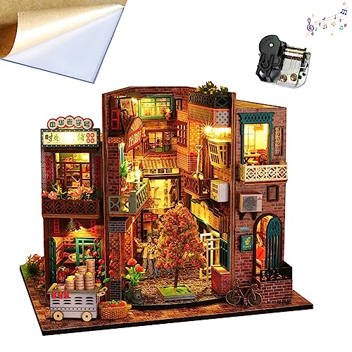 TOPBSFARNY DIYMiniatur Puppenhaus Holz Möbel Kit Vintage Stil mit LED Lichter und Puppenhaus Kit für Time Cottage Spieluhr von TOPBSFARNY