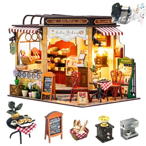 TOPBSFARNY Puppenhaus-Miniatur mit Möbeln, 3D-Bäckerei, Holzpuppenhaus-Set, Kreativitätsraum, Erwachsenen-Baupuzzle, Geburtstagsgeschenk, Schreibtisch-Dekoration (ohne Staubschutz) von TOPBSFARNY
