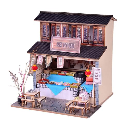 TOPBSFARNY Puppenhaus Miniatur mit Möbeln, Japanisch/Chinesisch DIY Holz Puppenhaus Kit, Handgefertigtes Gebäude Modell Haus für Geburtstag Geschenk (Lianxiang Teehaus) von TOPBSFARNY