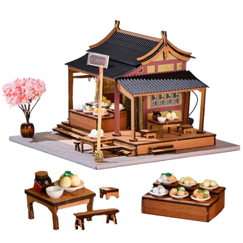 TOPBSFARNY Puppenhaus Miniatur mit Möbeln, Japanisch/Chinesisch DIY Holz Puppenhaus Kit, Handgefertigtes Gebäude Modell Haus für Geburtstag Valentinstag Geschenk (Baozi Shop) von TOPBSFARNY