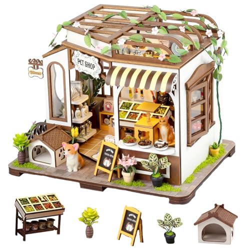 TOPBSFARNY Puppenhaus Zubehör aus Holz, DIY Miniaturhaus Kit für Erwachsene, Kreative Pet Shop Tiny House Kit mit Möbeln und LED-Lichtern für Frauen Geburtstagsgeschenk TOPBSFARNY Puppenhaus Zubehör aus Holz, DIY Miniaturhaus Kit für Erwachsene, Kreative Pet Shop Tiny House Kit mit Möbeln und LED-Lichtern für Frauen Geburtstagsgeschenk von TOPBSFARNY