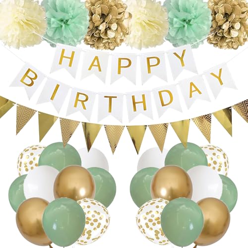 Geburtstag Dekoration Weiß Gold, Mann Frauen Geburtstagsdeko, Happy Birthday Banner, Grün Gold Luftballons DIY Party Papier Pompoms für Jungen Mädchen Geburtstag Deko Party Supplies Geburtstag Dekoration Weiß Gold, Mann Frauen Geburtstagsdeko, Happy Birthday Banner, Grün Gold Luftballons DIY Party Papier Pompoms für Jungen Mädchen Geburtstag Deko Party Supplies von TOPHOPE