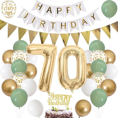 Luftballon 70. Geburtstag Salbeigrüne Folienballon Luftballon Zahlen 70. Geburtstagsdeko Männer Frau 70 Jahr Riesen Folienballon Zahl 70 Ballon 70 Deko zum Geburtstag Dekoration Grün Weiß Gold von TOPHOPE