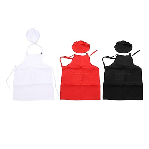 3pcs Kinderschürzen und Küchenchef Hat Set, Stilvolle Süße Polyester - -Kleidung Set für Partys Halloween Kitchen Kochen Backmalerei, Dehnbares und Komfortables Kostüm Set von TOPINCN