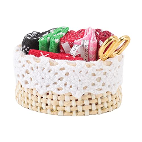 TOPINCN 1:12 Dollhouse Sewing Kit Lifelike Miniature Stoffschere Klebeband Maß für Puppenhausdekoration Im Wohnzimmer und Schlafzimmer aus Verbundholz und Stoff von TOPINCN