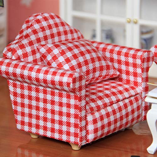 TOPINCN 1:12 Mini -Puppenhaus -Sofa mit Kissen, Tragbare Miniatur Sofa Couch Sessel für Puppenliebhaber (Rot) von TOPINCN
