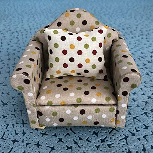 TOPINCN 1:12 Mini -Puppenhaus -Sofa mit Kissen, Tragbare Miniatur Sofa Couch Sessel für Puppenliebhaber (Weiße Blumenpunkte) von TOPINCN