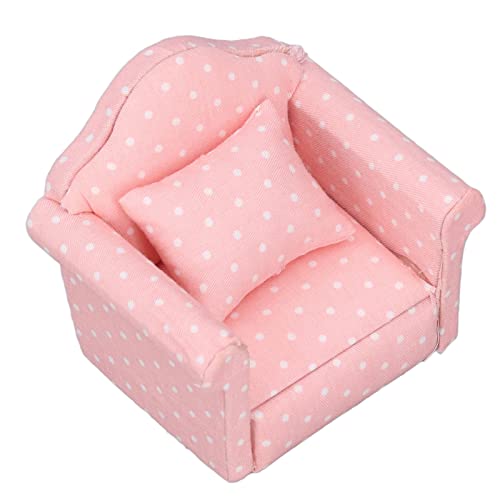 TOPINCN 1:12 Puppenhaus Mini -Sofa Süße Rosa Tupfen -Punkte Hoher Simulation Sessel für Kinderpuppenhaus, Birke und Stoffmaterial für 1:12 Puppenhaus Skala von TOPINCN
