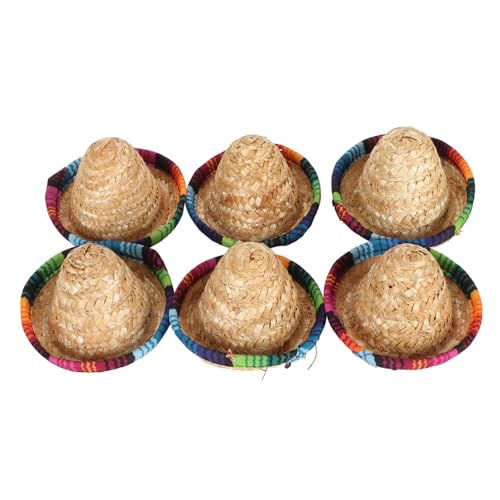 TOPINCN 6 Pack Mini Strohhüten Weinflaschenabdeckung für Flaschen, Sombrero Strohhüte 3,7 Zoll Durchmesser Mexikanischer Hut -Stroh Sombrero Party Hüte, Karnevalsfiesta von TOPINCN