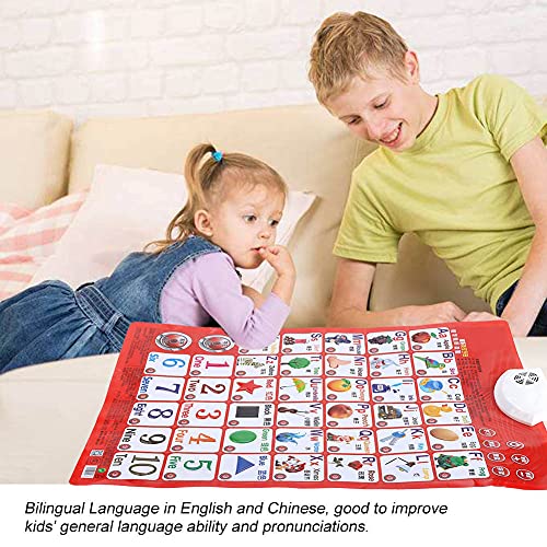 TOPINCN Baby -Lernstall -Wand Diagramm Sicheres Material Zweisprachiger Sprache Spielzeug für Englisch Chinesisch Früchte Gemüse Tiere Zahlen Buchstaben 22.64*16.14in (Englisch Brief Design) von TOPINCN