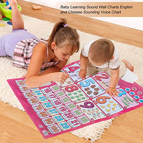 TOPINCN Baby -Lernstall -Wand Diagramm Sicheres Material Zweisprachiger Sprache Spielzeug für Englisch Chinesisch Früchte Gemüse Tiere Zahlen Buchstaben 22.64*16.14in (Figur) von TOPINCN