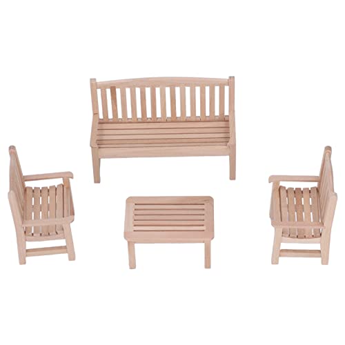 TOPINCN Dollhouse Miniatur Unbemalte Holzgartenmöbel für 1:12 Skala -Dekoration, Exquisite Birkenbankstuhlstuhltisch für die Kognitive Fähigkeitsentwicklung von Kindern von TOPINCN