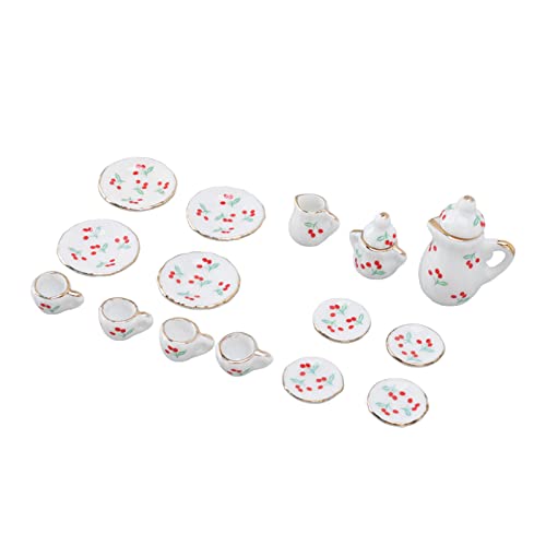 TOPINCN Dollhouse Tea Set Miniaturmodell Requisiten Mini Keramik Tee Tassen Set Miniaturpuppenhauszubehör, Porzellanmaterial, Niedliche Puppenhaus -Küchenzubehör 15 PCs für Weihnachten Neujahr (B) von TOPINCN