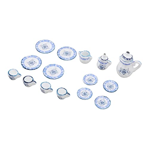 TOPINCN Dollhouse Tea Set Miniaturmodell Requisiten Mini Keramik Tee Tassen Set Miniaturpuppenhauszubehör, Porzellanmaterial, Niedliche Puppenhaus -Küchenzubehör 15 PCs für Weihnachten Neujahr (C) von TOPINCN