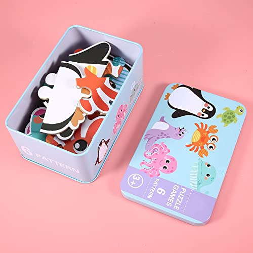 TOPINCN Eisenbox -Puzzlespielzeug für, Lernendes Holzlernset mit Einem Niedlichen Cartoon -Design, Angepasst an über 3 Jahre Alt, Beinhaltet Meerestiere/Dinosaurier/Fauna (Meereslebewesen) von TOPINCN