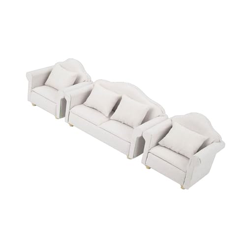 TOPINCN Exquisites 1:12 Mini Dollhouse Bank Set mit Neuem Erscheinungsbild für Dekoratives Puppenhaus, Einschließlich Doppel- und Single -Sofa für Wohnzimmer und Schlafzimmer Spielzeughaus (White) von TOPINCN