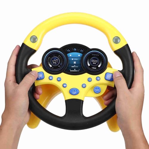 TOPINCN Gelb Simuliertes Lenkradspielzeug, Sicheres und Lustiges Fahrzeug für mit Licht- und Klangknöpfen, Bildungsgeschenkidee (Yellow) von TOPINCN