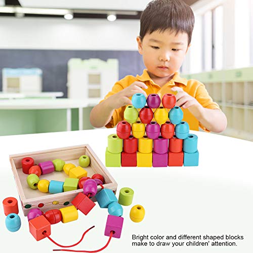 TOPINCN Hölzerne Pädagogische Spielzeugperlen für Kleinkinder Farbenfrohe Stapelblöcke Fadenspiel für Umweltfreundliches Baby -Material von TOPINCN