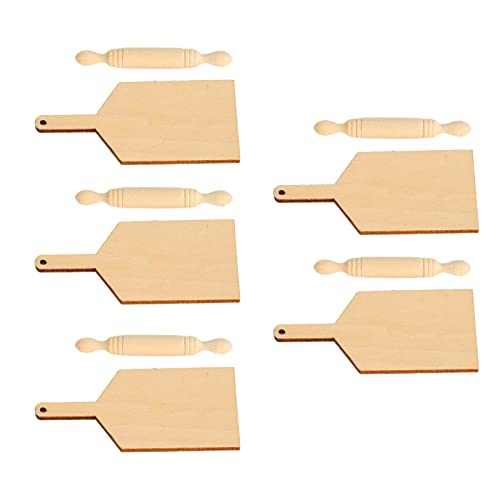 TOPINCN Hölzerne Puppenhaus Rolling Pin Schneidebrett Spielzeugset, 5 Sätze Miniatur -Küchenzubehör für das Kreative Spiel von Kindern von TOPINCN