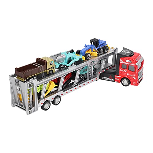 TOPINCN Legiertertransportwagen -LKW -LKW Modellspielzeug mit 6 Kleinen Ingenieurfahrzeugen für (Rot, mit technischem Fahrzeug neuen Typs) von TOPINCN