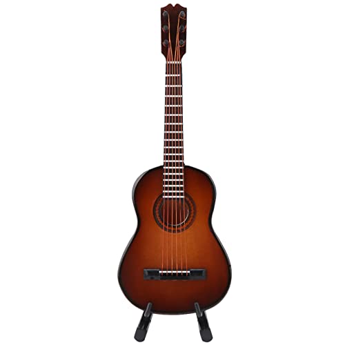 TOPINCN Miniatur -Holzgitarre, Musikinstrumentendekor, Desktop -Gitarren -Display, Handgefertigtes Musikverzierwerk mit Stand & Storage Box für Puppenhauszubehör Modell Home Home (14cm) von TOPINCN