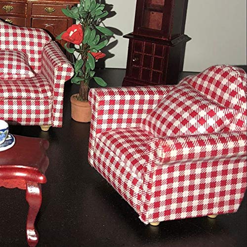 TOPINCN Miniaturpuppenhaus -Sofa -Sessel mit Kissen, 1:12 Skala Mini Sofa für Dollhouse Wohnzimmerdekoration (Rot) von TOPINCN