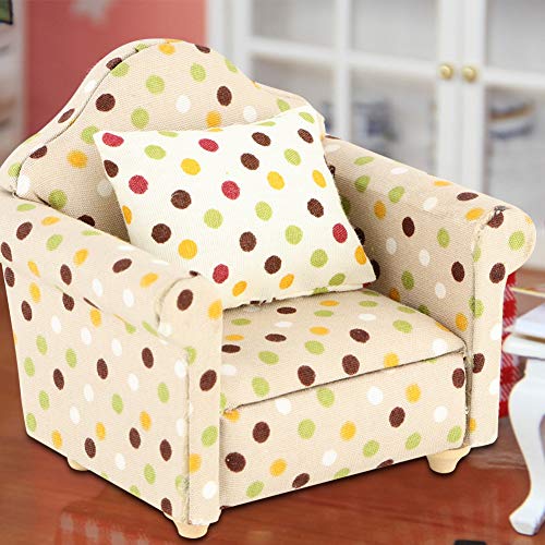 TOPINCN Miniaturpuppenhaus -Sofa -Sessel mit Kissen, 1:12 Skala Mini Sofa für Dollhouse Wohnzimmerdekoration (Weiße Blumenpunkte) von TOPINCN