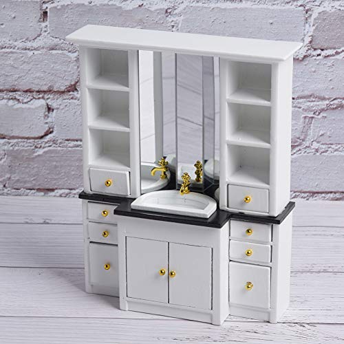 TOPINCN Miniaturpuppenhausmöbel Weißholzbeckenschrank für 1/12 Skala Badezimmer Küchendekoration (White) von TOPINCN