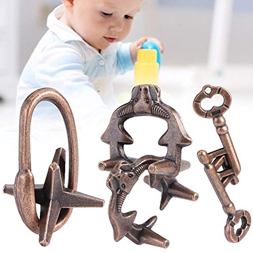 TOPINCN Puzzle -Lock -Spielzeug Langlebiger Stressabbau Set für Erwachsene Legierungsmaterial für 8+ (3-teiliges Set aus Zinklegierung, englische) von TOPINCN
