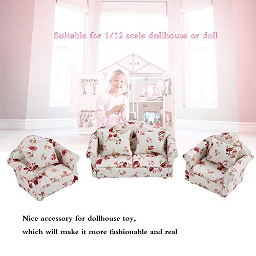 TOPINCN Toy Double Sofa Set Hochwertige Mini -Möbel für Dollhouse mit Rückenkissen für Puppen von 1/12 Skala (Große Blumencluster) von TOPINCN