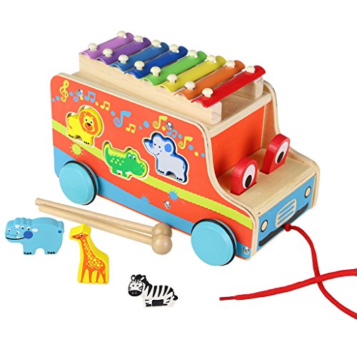 ACOOLTOY Ziehen Spielzeug mit Formen Sortier Holz Autos Xylophone mit 8 Tönen für Kinder Jungen Mädchen ACOOLTOY Ziehen Spielzeug mit Formen Sortier Holz Autos Xylophone mit 8 Tönen für Kinder Jungen Mädchen von TOPJESS