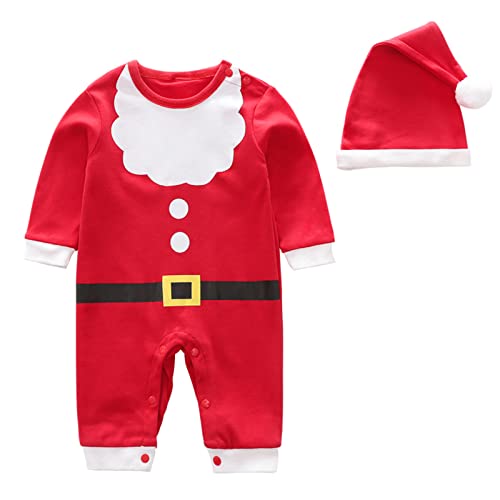 Baby Weihnachtskostüme, Kleinkinder Weihnachtsmannanzug, Baby Jungen Mädchen Santa Claus Cosplay Kostüm Baby Weihnachten Festival Lustig Niedlich Party Fancy Strampler Cosplay Overall Jumpsuits Set von TOPJIAO