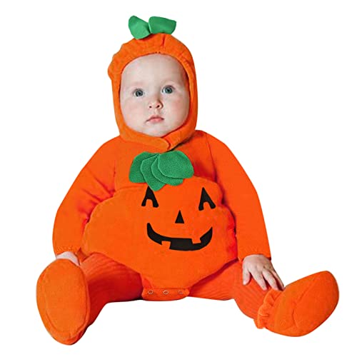 TOPJIAO Halloween Kostüm Kinder, Halloween Babykostüm Neugeborenes Kleinkind Baby Säugling Halloween Kleidung Kürbis Kostüm Einteiler Jumpsuits Strampler Set für Pumpkin Halloween von TOPJIAO