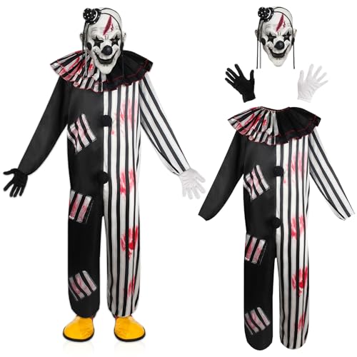 TOPJOWGA Art Clown Kostüm Gruseliger Killer, Halloween Clown Kostüm, Clown Kostüm Kinder, Schwarz Weiß Clown Jumpsuit, Halloween Clown Maske, Horror Clown Kostüm-Outfits, Clown Kostümzubehör(90-110cm) TOPJOWGA Art Clown Kostüm Gruseliger Killer, Halloween Clown Kostüm, Clown Kostüm Kinder, Schwarz Weiß Clown Jumpsuit, Halloween Clown Maske, Horror Clown Kostüm-Outfits, Clown Kostümzubehör(90-110cm) von TOPJOWGA