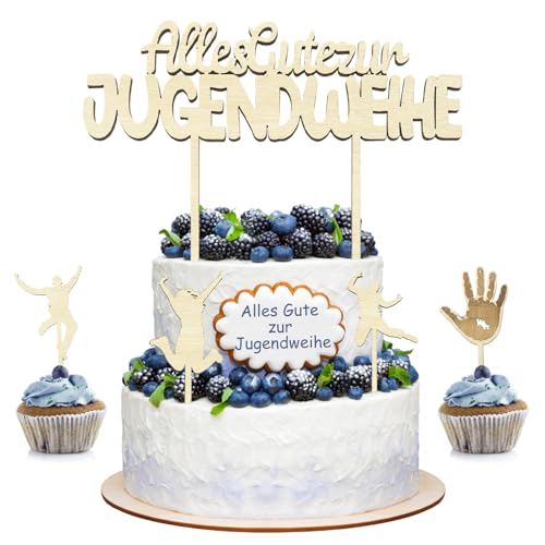 TOPJOWGA Holz Jugendweihe Tortendeko, 5 Stück Holz Tortendeko Zur Jugendweihe, Alles Gute zur Jugendweihe Cake Topper, Holz Kuchen Topper, Holz Cake Topper für Jugendweihe Deko TOPJOWGA Holz Jugendweihe Tortendeko, 5 Stück Holz Tortendeko Zur Jugendweihe, Alles Gute zur Jugendweihe Cake Topper, Holz Kuchen Topper, Holz Cake Topper für Jugendweihe Deko von TOPJOWGA