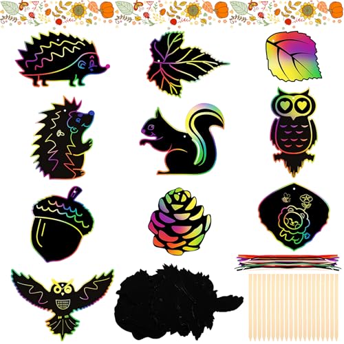 TOPJOWGA Kratzbilder Kinder Set, 40 Stück Thanksgiving Kratzbilder Bastel Set, Herbst Scratch Art, Erntedankfest Anhänger Kratzbilder Eichel Igel Ahornblatt Eule Party Mitgebsel zum Basteln TOPJOWGA Kratzbilder Kinder Set, 40 Stück Thanksgiving Kratzbilder Bastel Set, Herbst Scratch Art, Erntedankfest Anhänger Kratzbilder Eichel Igel Ahornblatt Eule Party Mitgebsel zum Basteln von TOPJOWGA