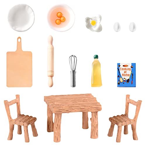 TOPJOWGA Miniatur Puppenhaus Set, 13 Stück Puppenhaus Zubehör, Miniatur Backset Miniatur Kuchen Puppenhaus, Miniatur Eier Nudelholz Miniatur Tisch, Mini-Ornament Puppenhaus Dekor von TOPJOWGA