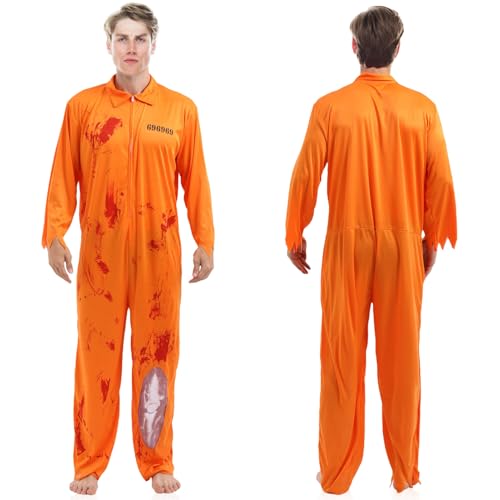 TOPJOWGA Orangenes Häftling Kostüm für Herren Damen, Oranger Gefängnisoverall, Blut Gefangener Kostüm, Insasse Gefängniskostüm, Sträfling Orange Overall, Insasse Kostüm Karneval Halloween TOPJOWGA Orangenes Häftling Kostüm für Herren Damen, Oranger Gefängnisoverall, Blut Gefangener Kostüm, Insasse Gefängniskostüm, Sträfling Orange Overall, Insasse Kostüm Karneval Halloween von TOPJOWGA