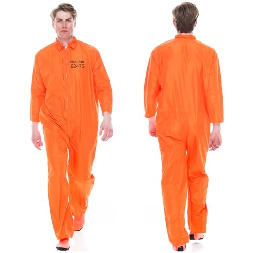 TOPJOWGA Orangenes Häftling Kostüm für Herren Damen, Oranger Gefängnisoverall, Gefangener Kostüm, Insasse Gefängniskostüm, Sträfling Orange Overall, Insasse Kostüm Cosplay Karneval (175-185cm) von TOPJOWGA