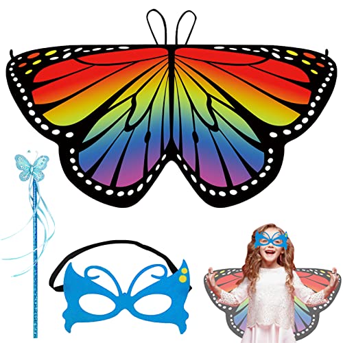 TOPJOWGA Schmetterlingsflgel Kinder, 3 Stück Feenflügel-Umhang, Feenflügel Kostüm für Kinder, Schmetterling Flügel Kostüm, Feenflügel Damen, Schmetterling Umhang Kostüm für Mädchen Karneval Halloween von TOPJOWGA