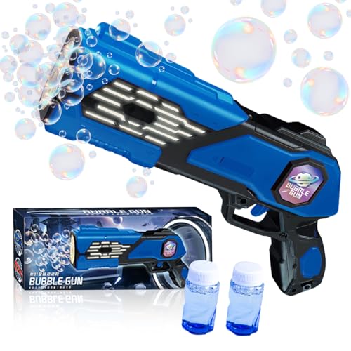 TOPJOWGA Seifenblasenpistole, Automatische Seifenblasenmaschine Kinder mit Seifenblasenflüssigkeit, LED Licht Seifenblasenmaschine Elektrisch für Kinder Geburtstag Geschenk Sommer Party (Blue) von TOPJOWGA