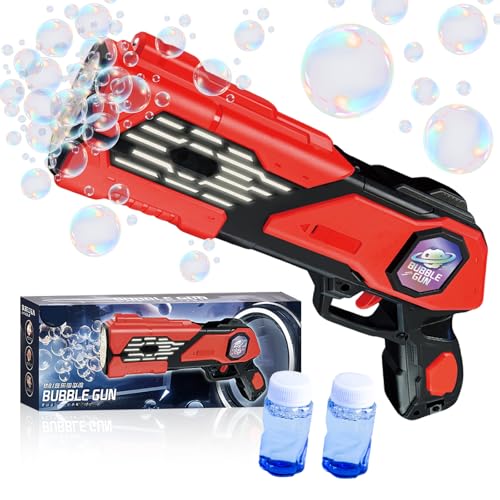 TOPJOWGA Seifenblasenpistole, Automatische Seifenblasenmaschine Kinder mit Seifenblasenflüssigkeit, LED Licht Seifenblasenmaschine Elektrisch für Kinder Geburtstag Geschenk Sommer Party (Rot) von TOPJOWGA