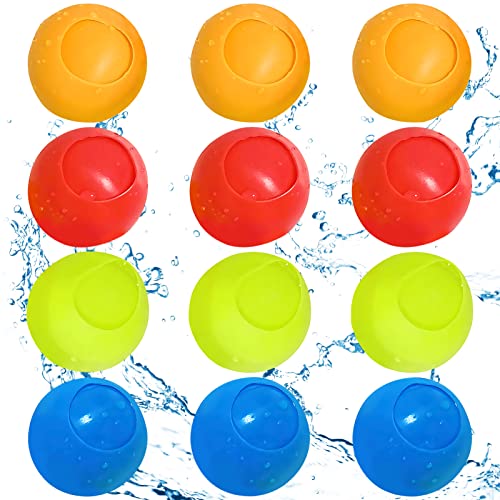 TOPJOWGA Wasserbomben Bälle Set, 12 Stück Schnellfüller Wasserbomben, Selbstschließend Wasserballons, Splash Bälle, Wiederverwendbar, Wasserballon für Kinder, Garten, Pool, Wasserspaß von TOPJOWGA