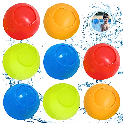 TOPJOWGA Wasserbomben Bälle Set, 8 Stück Schnellfüller Wasserbomben, Selbstschließend Wasserballons, Splash Bälle, Wiederverwendbar, Wasserballon für Kinder, Garten, Pool, Wasserspaß von TOPJOWGA