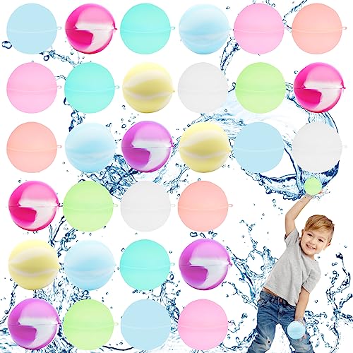 TOPJOWGA Wiederverwendbare Wasserballons, 30 Stück Wasserbomben Bälle Set, Silikon Wasserballons Wasserspielzeug, Schnellfüller Wasserbomben, Wasserbomben Water Balloons für Pool Sommer Party von TOPJOWGA
