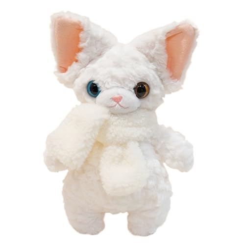 TOPLITHE Devon Rex Katze Kuscheltier Flauschige Devon Rex Katze mit Weichem Schal Plüschtier Kuschelkissen Spielzeug for Kindergeburtstage und Weihnachten(White) von TOPLITHE