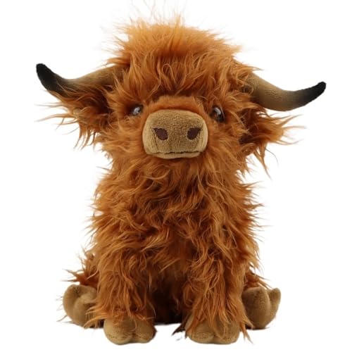 TOPLITHE Niedliche Highland Kühe Aus Kuscheltiere, Lebensechte Highland Kalb Plüsch, Weiches Bauernhofvieh Plüschtier Geschenk for Kinder Weihnachten Halloween(Size:Brown) von TOPLITHE