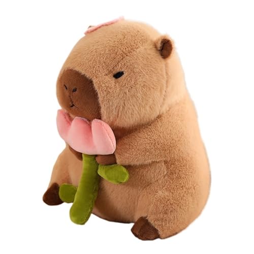 TOPLITHE Niedliches Capybara Kuscheltierr, Simuliertes Tier Plüschkissen Kawaii Capybara Plüschtier Mit Tragbarem Toast Kopfschmuck Geschenke for Kinde Mädchen Jungen(Flower) von TOPLITHE