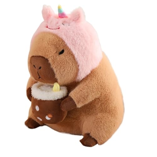 TOPLITHE Niedliches Capybara Kuscheltierr, Simuliertes Tier Plüschkissen Kawaii Capybara Plüschtier Mit Tragbarem Toast Kopfschmuck Geschenke for Kinde Mädchen Jungen(Unicorn) von TOPLITHE