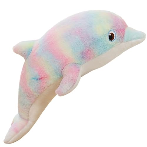 TOPLITHE Süßer Regenbogen Delfin Plüsch, Bunter Delfin Ausgestopfte Meerestiere Pelziges Plüschkissen Geschenke for Kinder Erwachsene for Geburtstag(Colorful,50CM/20IN) von TOPLITHE